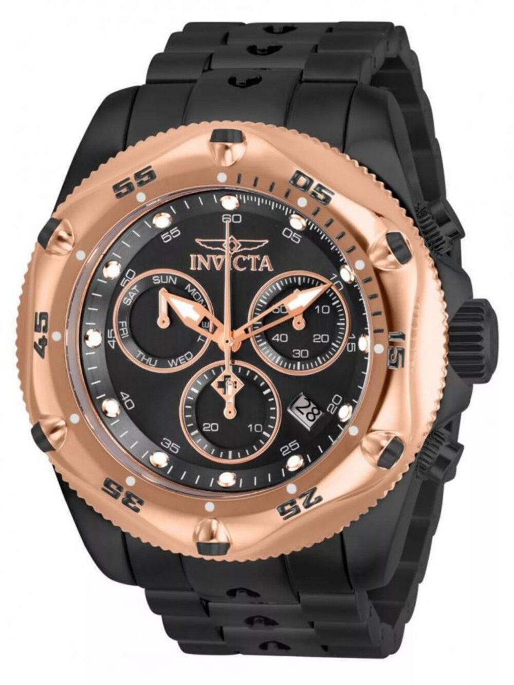 Invicta Men's Watch 31613 Pro Diver Quartz Black Steel Rose Gold Bezel 51mm NEW!